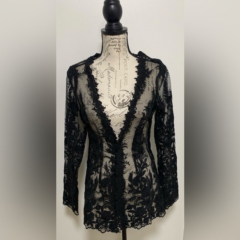 Akira Jacket Womens Large Black Sheer Floral Embroidered Lace Whimsygoth